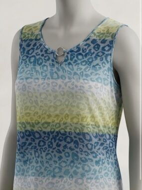 Blue and Green Ombre Leopard Print Tank with Decorative Ring